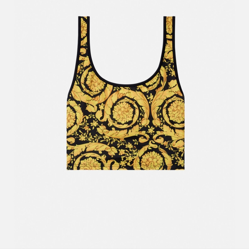 Versace Black and Gold Graphic Crop Tank Top